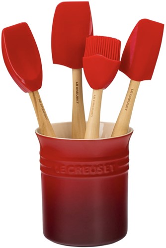 Le Creuset Silicone Set Met Premium Spatels In Spatelpot Kersenrood