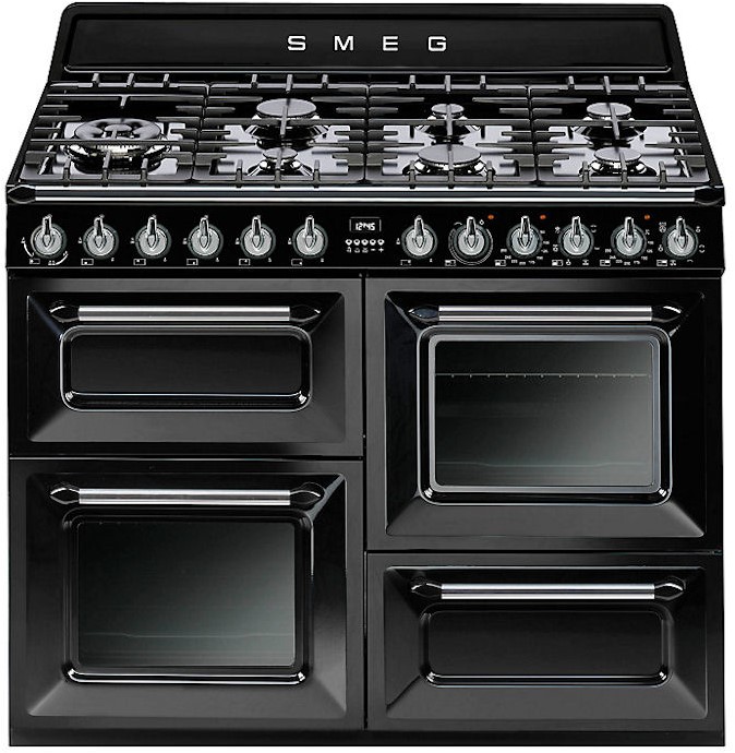 SMEG TR4110BL1 Fornuis 110 x 60 x 90 - 7 branders gas - 2 ovens multifunctie - energieklasse A + grill-oven - zwart - Victoria Profilec.be