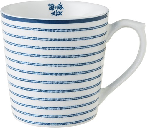 Laura Ashley Blue Candy Stripes Set 4 Mugs 0,35l Wit Porselein