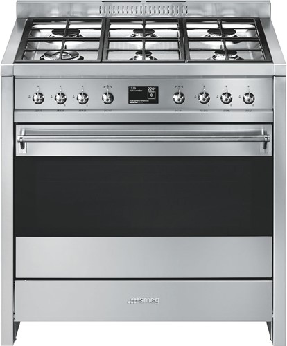 SMEG A1-9 Fornuis 90 x 60 x 90 - 6 branders gas - oven multifunctie - energieklasse A - inox