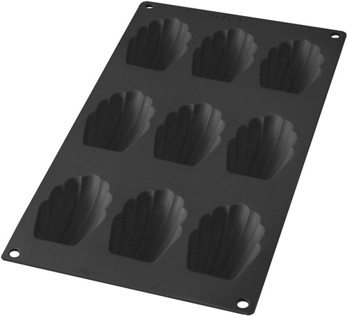 Lékué Bakvorm uit silicone voor 9 madeleines zwart 7x4.7x1.7cm