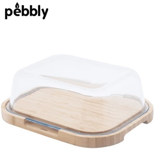 Pebbly Compact Bamboe Kaasplankje met Glazen Deksel