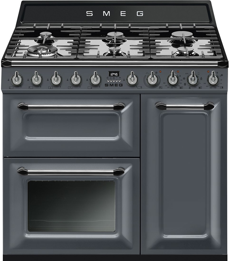 Oppervlakkig Altijd Mentor SMEG TR93GR Fornuis 90 x 60 x 90 - 6 branders gas - 2 ovens multifunctie -  energieklasse A + grill-oven - leigrijs | Profilec.be