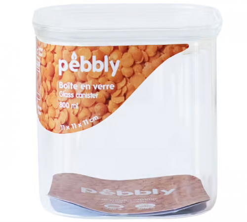 Pebbly Square glass food storage canister with glass lid - 800 ml